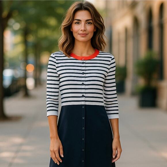 COS Striped Cotton Knit Silk Button Front Tunic Top - Picture 1 of 12
